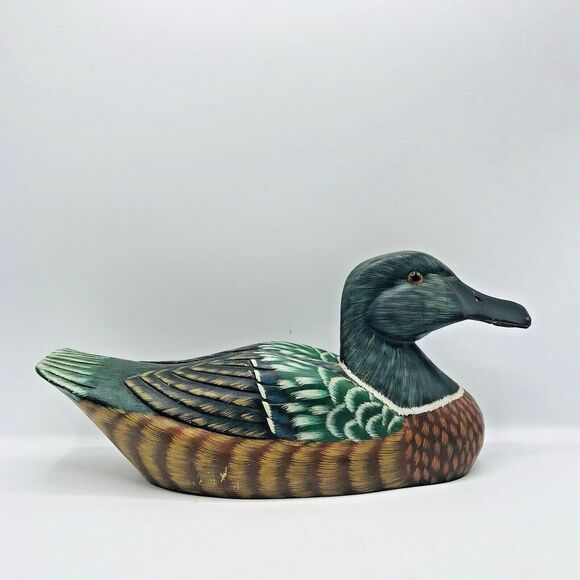 Vintage Wood Duck Decoy Handpainted Detail Mancave Cabincore Classic Neutral - Picture 2 of 13